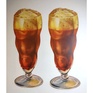 2 Chocolate Ice Cream Soda Floats Vintage Diecuts Paper Signs Original 1950s